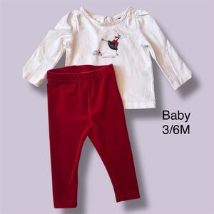 Janie and Jack Cream Top with Red Velour Leggings Set Size 3-6 months